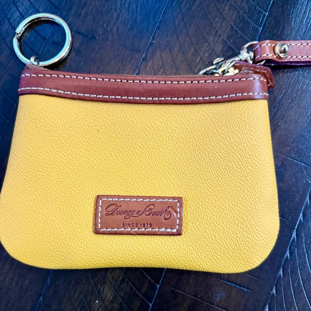 Dooney & Bourke Yellow and Brown Leather Keychain Pouch - Picture 1 of 6